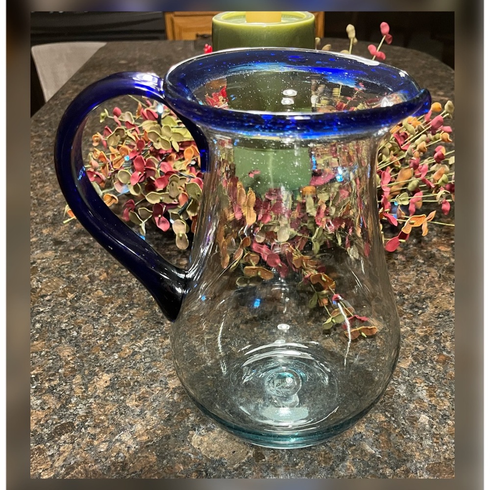 Mexican Hand Blown Cobalt Blue Pitcher - Picture 4 of 4
